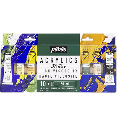 833-316 - Pebeo - Studio Acrylic 10 x 20ml + Brush, Assorti - 