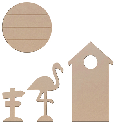 460.454.070 - Kippers - Set MDF Plage: Flaman rose, Cabine de plage, Pancartes + Socle Decowood - Set Plage