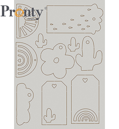 492.001.033.V - Pronty - Labels Rainbow & Cactus - Grey Chipboard