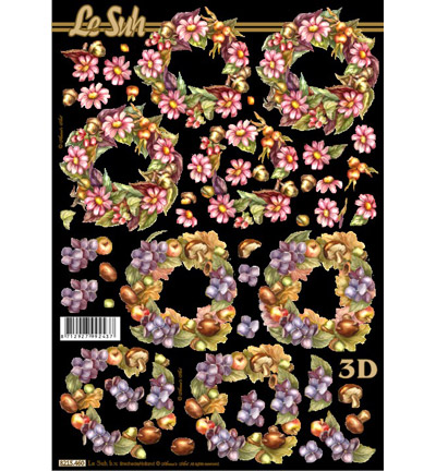 8215.460 - Le Suh - fleurs, couronnes, pommes, noir - Feuilles a decouper