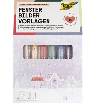 39249 - Folia - Pochoir fenêtre + 7 markers, Cozy Winter - Décoration de fenêtre