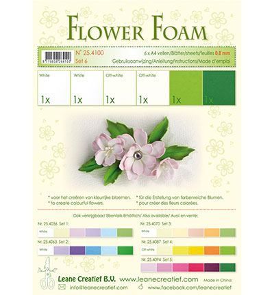 25.4100 - Leane Creatief - Set 6 White – Green Colours - Mousse, Feuilles assorties