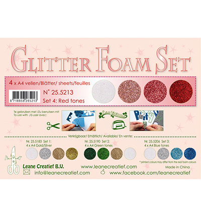 25.5213 - Leane Creatief - Set 4, 4 different glitter foam sheets red / white colours. - Mousse, pailletée