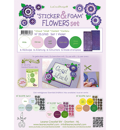 25.5763 - Leane Creatief - Foam Violet en 2 nested flower stickers - Sticker en Foam Flowers Set