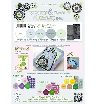 25.5770 - Leane Creatief - Foam Grey en 2 nested flower stickers - Sticker en Foam Flowers Set