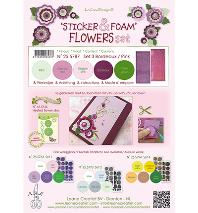 25.5787 - Leane Creatief - Foam Bordeaux/pink en 2 nested flower stickers - Sheets et sets Flower Foam
