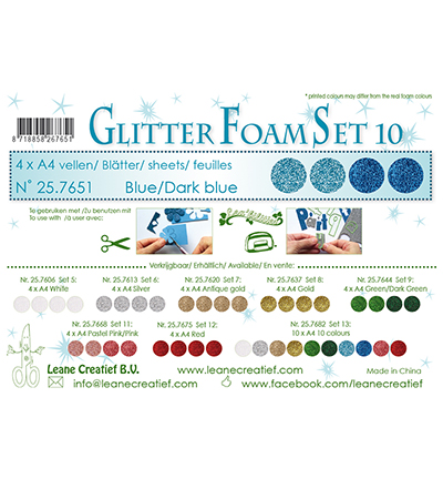257.651 - Leane Creatief - Glitter Foam set 10, 2 bleus et 2 bleu foncé - Mousse, pailletée