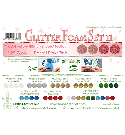 257.668 - Leane Creatief - Glitter Foam set 11, 2 rose pastel et 2 rose - Mousse, pailletée