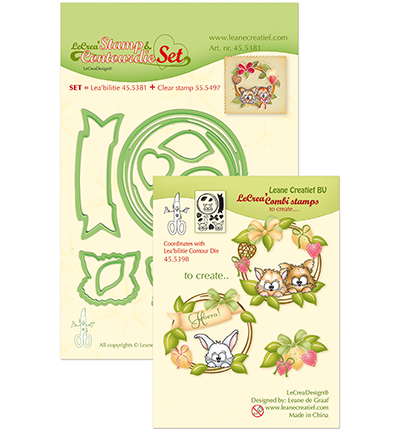 45.5381 - Leane Creatief - Set avec gabarit Contour et tampon Wreath with pets - Noël, hiver