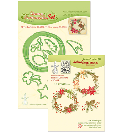 45.5398 - Leane Creatief - Set avec gabarit Contour et tampon Christmas wreath - Noël, hiver