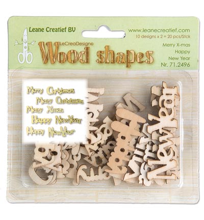 71.2496 - Leane Creatief - Merry Christmas & Happy New Year - Wood shapes