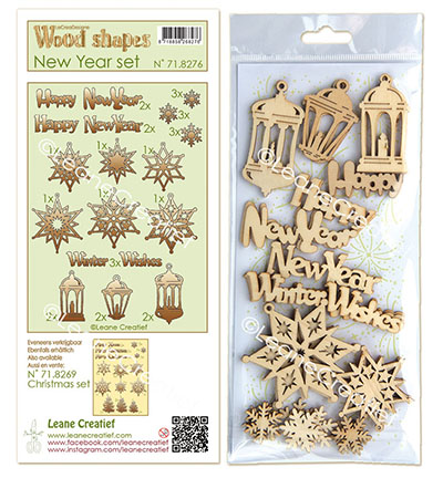 718.276 - Leane Creatief - Wood shapes set de Nouvel An - Wood shapes