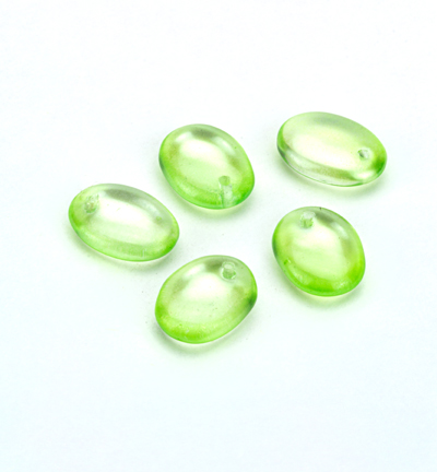131 69001-12x9-65535 - Kippers - (15) Perle en verre, ovale plat, péridot - Ovale