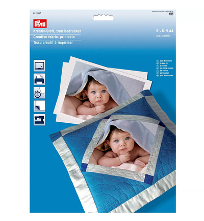 611930 - Prym - Tissu créatif à imprimer 5 feuilles - A4 - Tissu imprimable