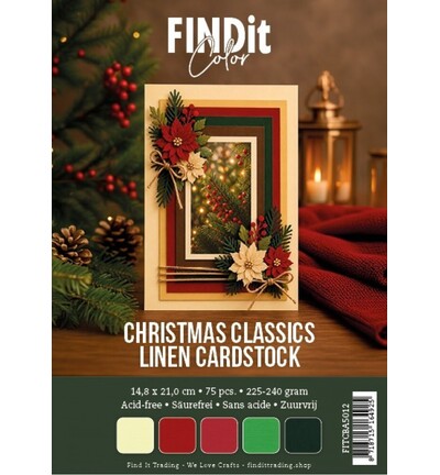 FITCBA5012 - Find It Color - Linen Cardstock Pack A5 - Christmas Classics Pack - 