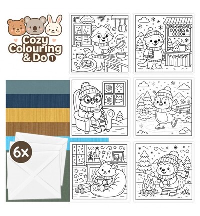 FITCCS10001 - Find-it - Set de cartes à colorier – Amis d'hiver - Cozy Coloring Card Sets