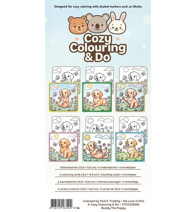 FITCCS10006 - Find-it - Set de cartes à colorier – Buddy le chiot aventures dehors - Cozy Coloring Card Sets