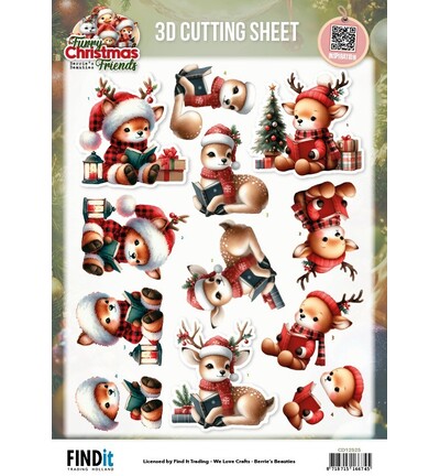 CD12525 - Find-it - Feuille 3D à découper – Christmas Deer - Furry Christmas Friends
