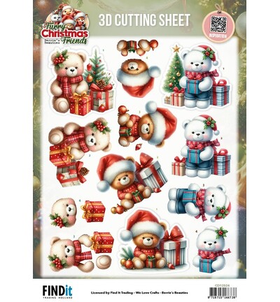 CD12524 - Find-it - Feuille 3D à découper – Christmas Bear - Furry Christmas Friends