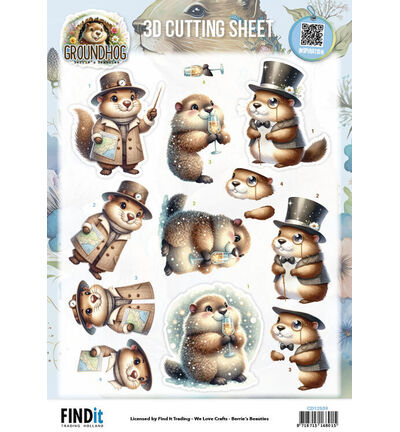 CD12539 - Find-it - Feuille 3D 10 pcs – Little Gentlemen - Groundhog