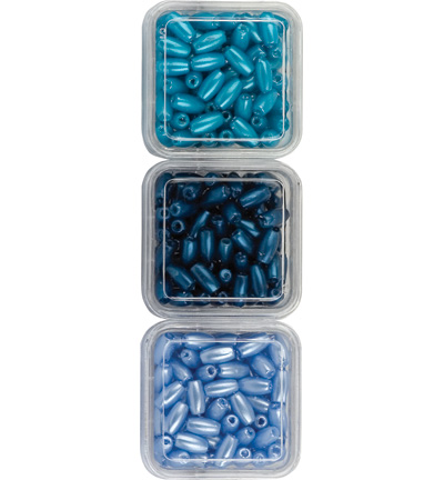 12100-0005 - Hobby Crafting Fun - Oval pearls trio, Blue, Dark Blue, Turquoise - 