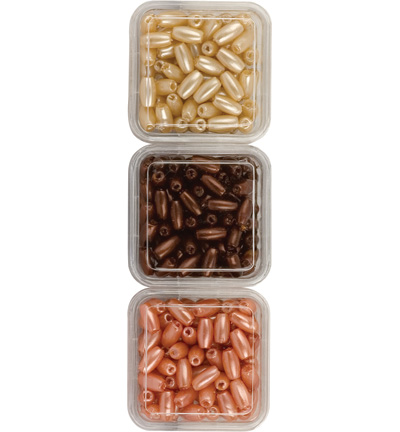 12100-0006 - Hobby Crafting Fun - Oval pearls trio, Beige, Brons, Brown - Perles de riz