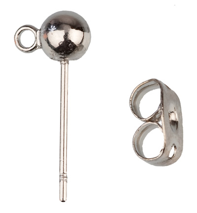 12224-2411 - Hobby Crafting Fun - Ear stud ball with loop, Platium - Poussoirs