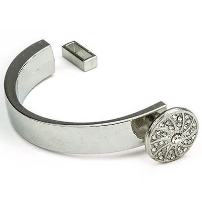 12311-1103 - Hobby Crafting Fun - Cord Clasp, Circle with Strass, Platinum - Clasp / Karabijn