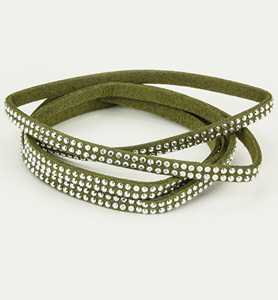 12318-1813 - Hobby Crafting Fun - Cord With Double Row Studs Olive Green - Faux Suède Cord