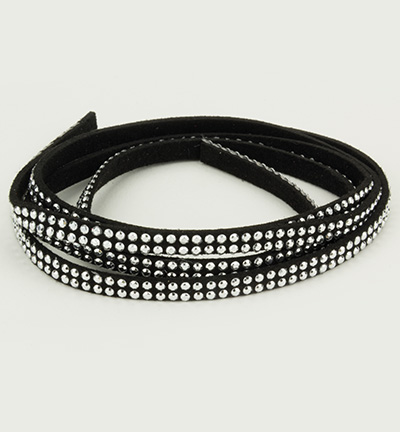 12318-1815 - Hobby Crafting Fun - Cord With Double Row Studs Black - Faux Suède Cord