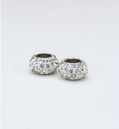 12350-5002 - Hobby Crafting Fun - Clay Bead White - Clay Beads with Strass 8x13mm