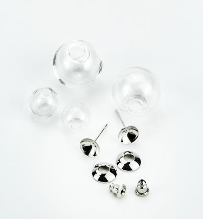 12420-2001 - Hobby Crafting Fun - Boucles oreilles + domes verre, platinum - Verre dôme