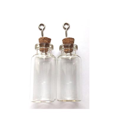 12423-2305 - Hobby Crafting Fun - Mini Bouteilles verre, +bouchon & accroche vis - Glass Bottles