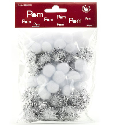 12233-3301 - Hobby Crafting Fun - Mix PomPom Set, Blanc - 