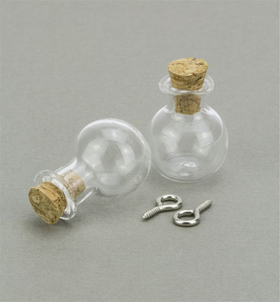 12423-2311 - Hobby Crafting Fun - Mini Bouteilles verre, +bouchon & accroche vis - Glass Bottles