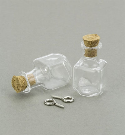 12423-2312 - Hobby Crafting Fun - Mini Bouteilles verre, +bouchon & accroche vis - Glass Bottles