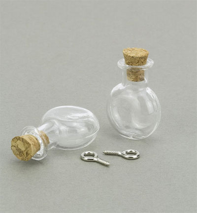 12423-2313 - Hobby Crafting Fun - Mini Bouteilles verre, +bouchon & accroche vis - Glass Bottles