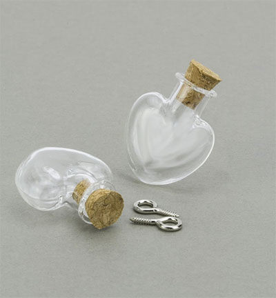 12423-2314 - Hobby Crafting Fun - Mini Bouteilles verre, +bouchon & accroche vis, coeur - Glass Bottles