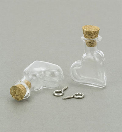 12423-2316 - Hobby Crafting Fun - Mini Bouteilles verre, +bouchon & accroche vis, coeur - Glass Bottles