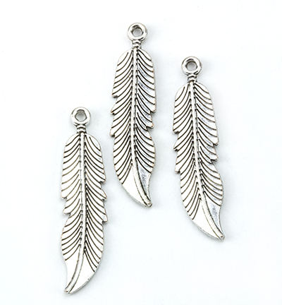 12419-1914 - Hobby Crafting Fun - Metal Charms, Leaves, Platinum - Feathers