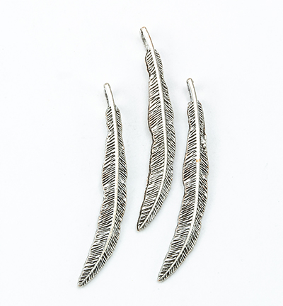 12419-1916 - Hobby Crafting Fun - Metal Charms, Leaves, Platinum - Feathers