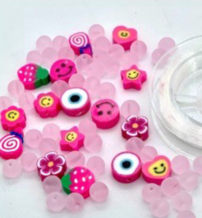 12438-3803 - Hobby Crafting Fun - Katsuki Smileys & beads, Pink - 