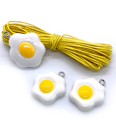 12415-1602 - Hobby Crafting Fun - 3 Sunny side up eggs & cotton cord - Toy Charms