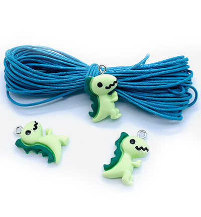 12415-1603 - Hobby Crafting Fun - 3 Dinos & cotton cord - Toy Charms
