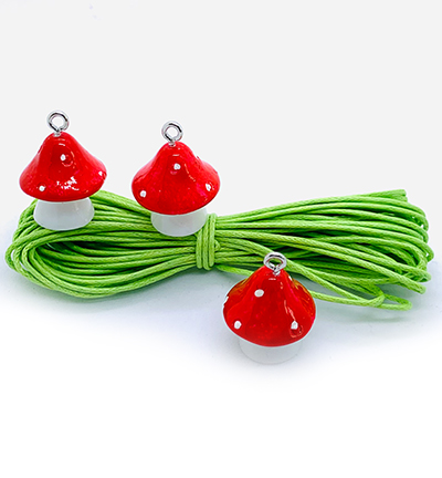 12415-1604 - Hobby Crafting Fun - Toy Charms: 3 Mushrooms & cotton cord - 12415-1604 - Hobby Crafting Fun - Toy Charms: 3 Mushrooms & cotton cord -