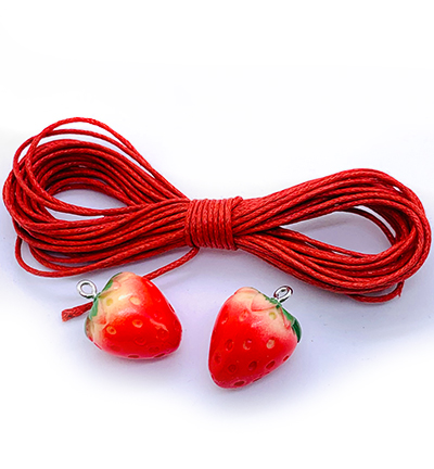 12415-1605 - Hobby Crafting Fun - Toy Charms: 2 Strawberries & cotton cord - Toy Charms
