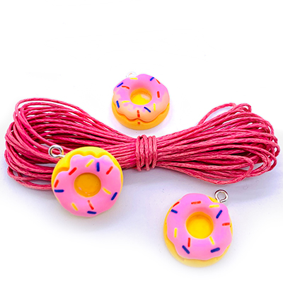 12415-1607 - Hobby Crafting Fun - Toy Charms: 3 Donuts & cotton cord - 12415-1607 - Hobby Crafting Fun - Toy Charms: 3 Donuts & cotton cord -