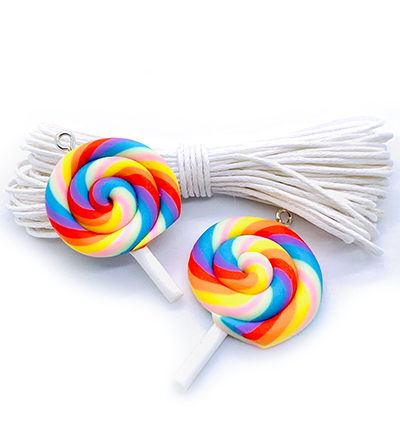 12415-1609 - Hobby Crafting Fun - Toy Charms: 2 rainbow swirl lollipops & cotton cord - Toy Charms