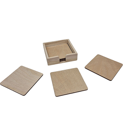 SL751 - Kippers - Onderzetters vierkant berken triplex in houder - 
