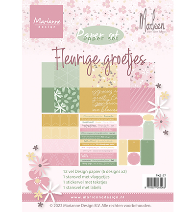 PK9177 - Marianne Design - Fleurige groetjes by Marleen - Ensemble de papier